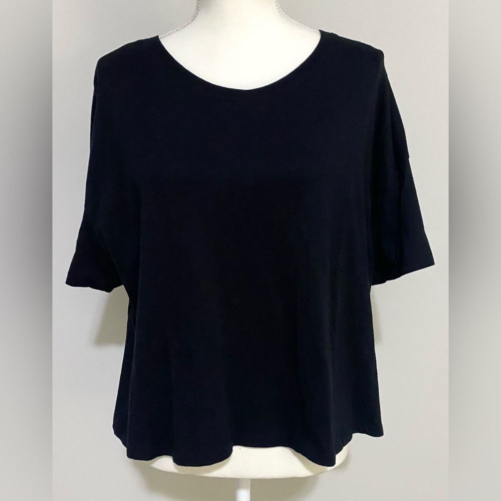 Old Navy Womens XL Solid Black Short Sleeve Oversized Crop Top Y2K Streetwear - Picture 9 of 9